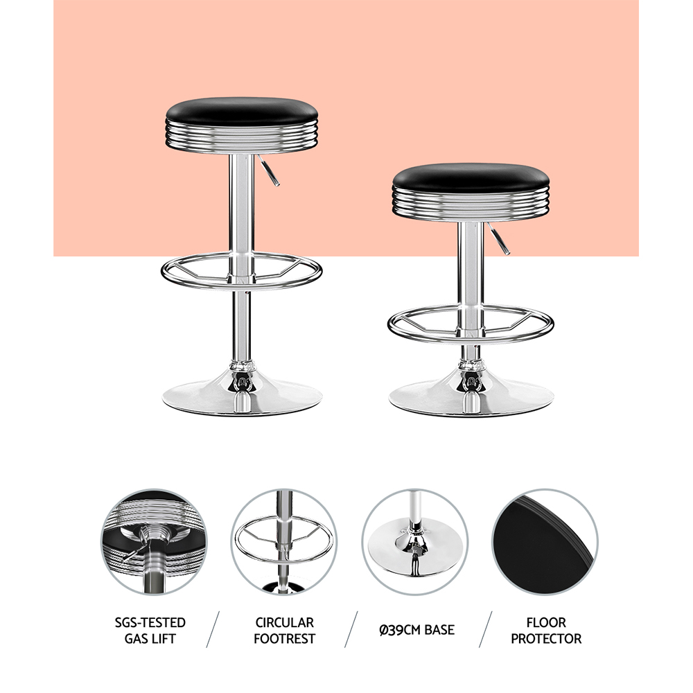 BA-TW-T7009-BLACK-X2-202502281020-04 Artiss Set of 2 Backless PU Leather Bar Stools - Black and Chrome - Image 5
