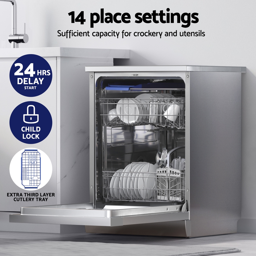 BDW-14-FS5201G-SS-202269-03 Devanti 60cm 14 Place Settings Freestanding Dishwasher Silver - Image 4