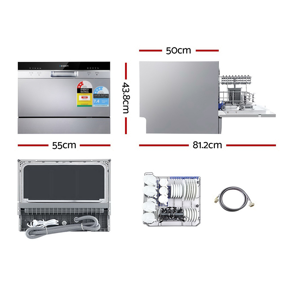 BDW-6-02A-SI-3899-01 Devanti 6 Place Settings Benchtop Dishwasher Sliver - Image 2