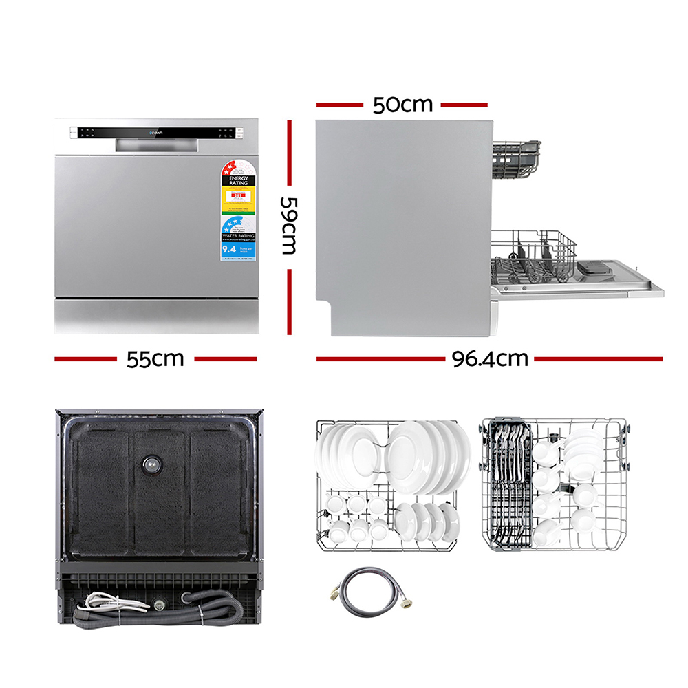BDW-8-02G-SI-14579-01 Devanti 8 Place Settings Benchtop Dishwasher Sliver - Image 2