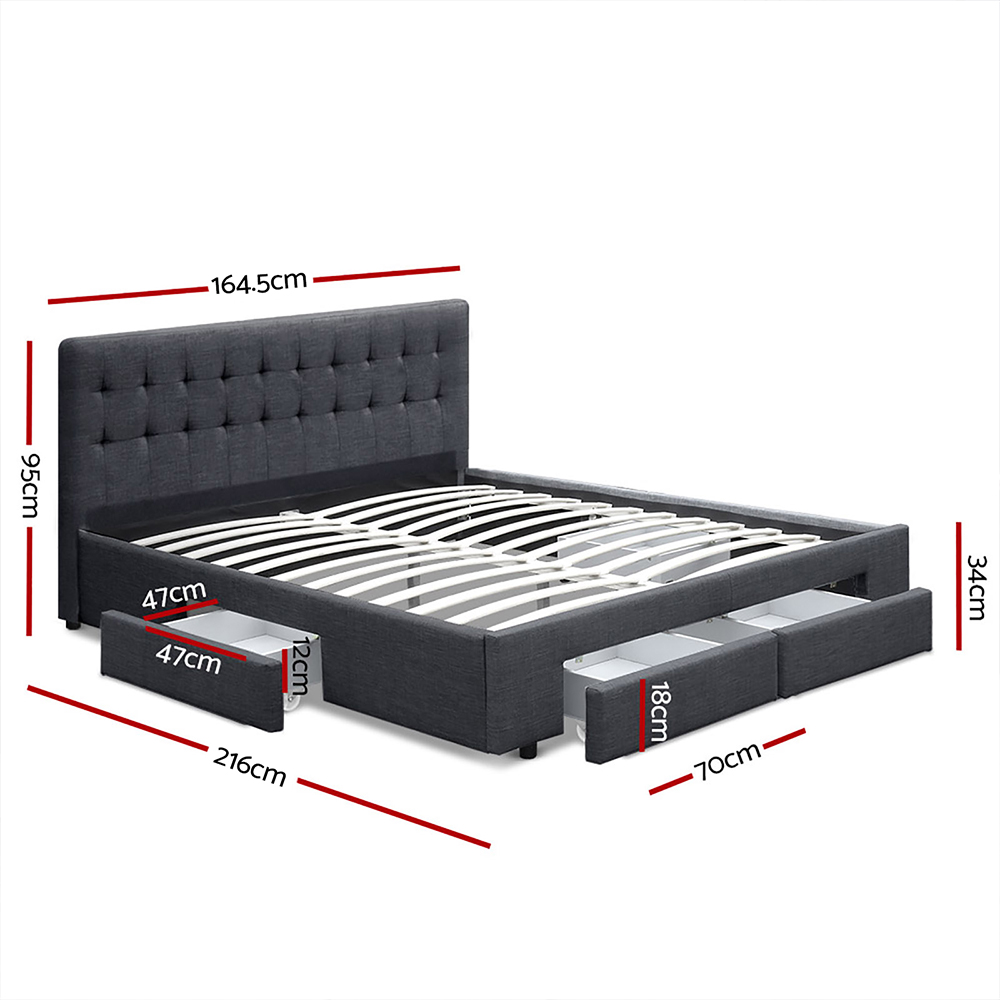 BFRAME-F-AVIO-Q-CHA-ABC-10602-01 Artiss Bed Frame Queen Size with 4 Drawers Charcoal AVIO - Image 3