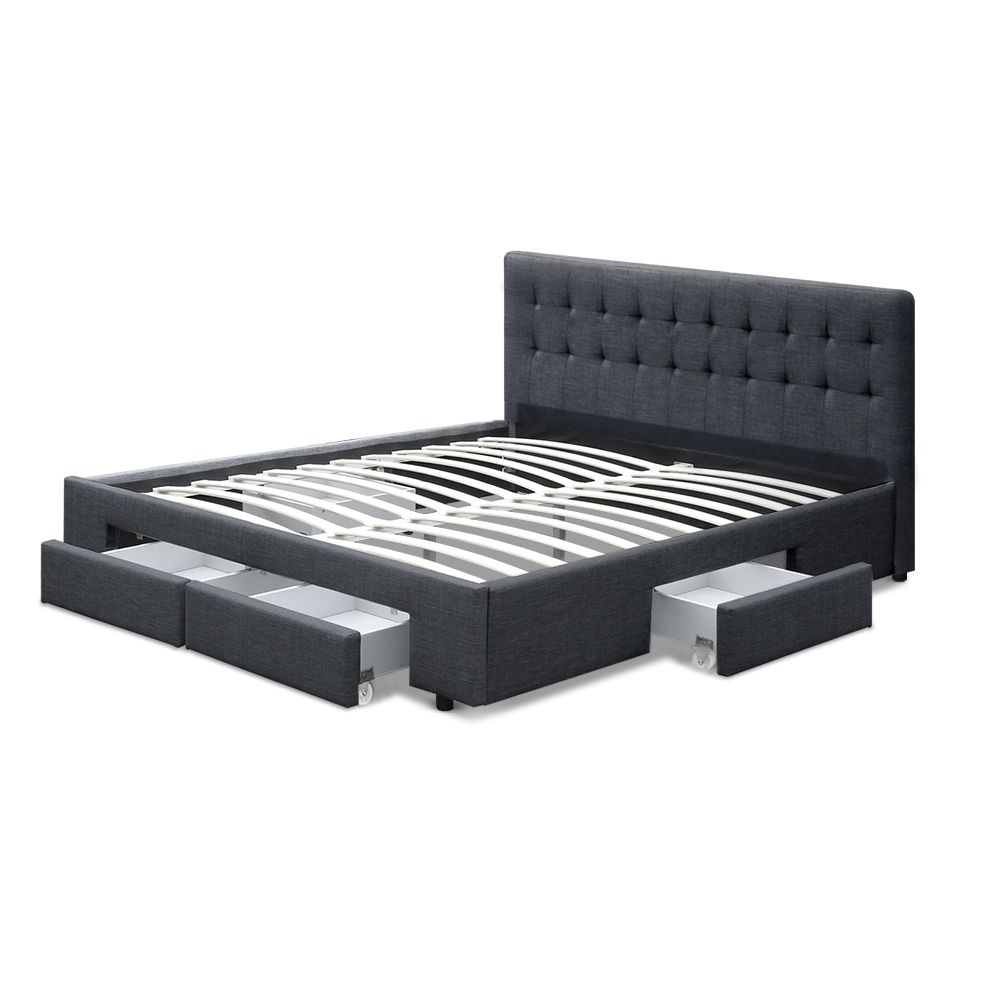 BFRAME-F-AVIO-Q-CHA-ABC-10602-02 Artiss Bed Frame Queen Size with 4 Drawers Charcoal AVIO - Image 4