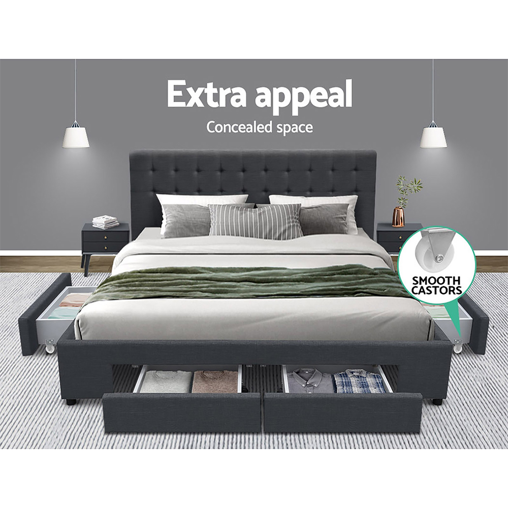 BFRAME-F-AVIO-Q-CHA-ABC-10602-03 Artiss Bed Frame Queen Size with 4 Drawers Charcoal AVIO - Image 5