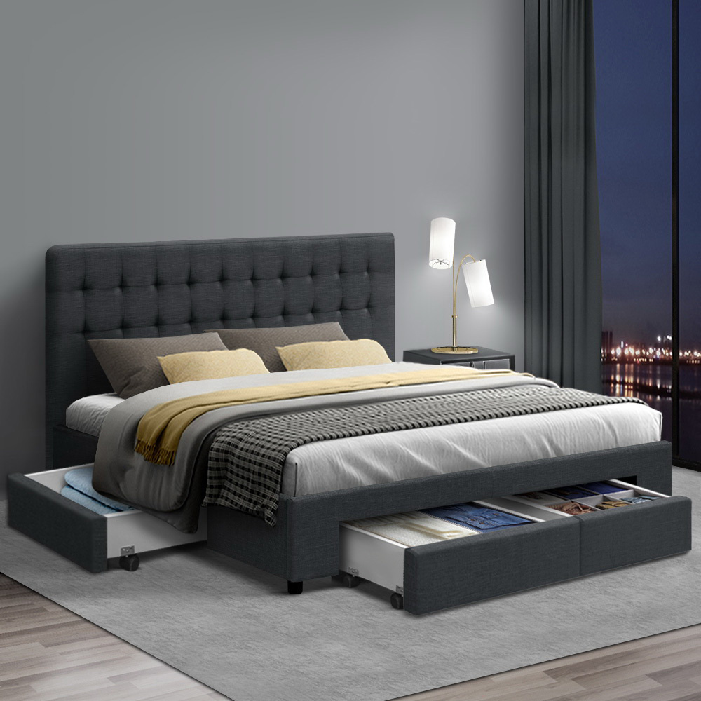 BFRAME-F-AVIO-Q-CHA-ABC-10602-06 Artiss Bed Frame Queen Size with 4 Drawers Charcoal AVIO - Image 8