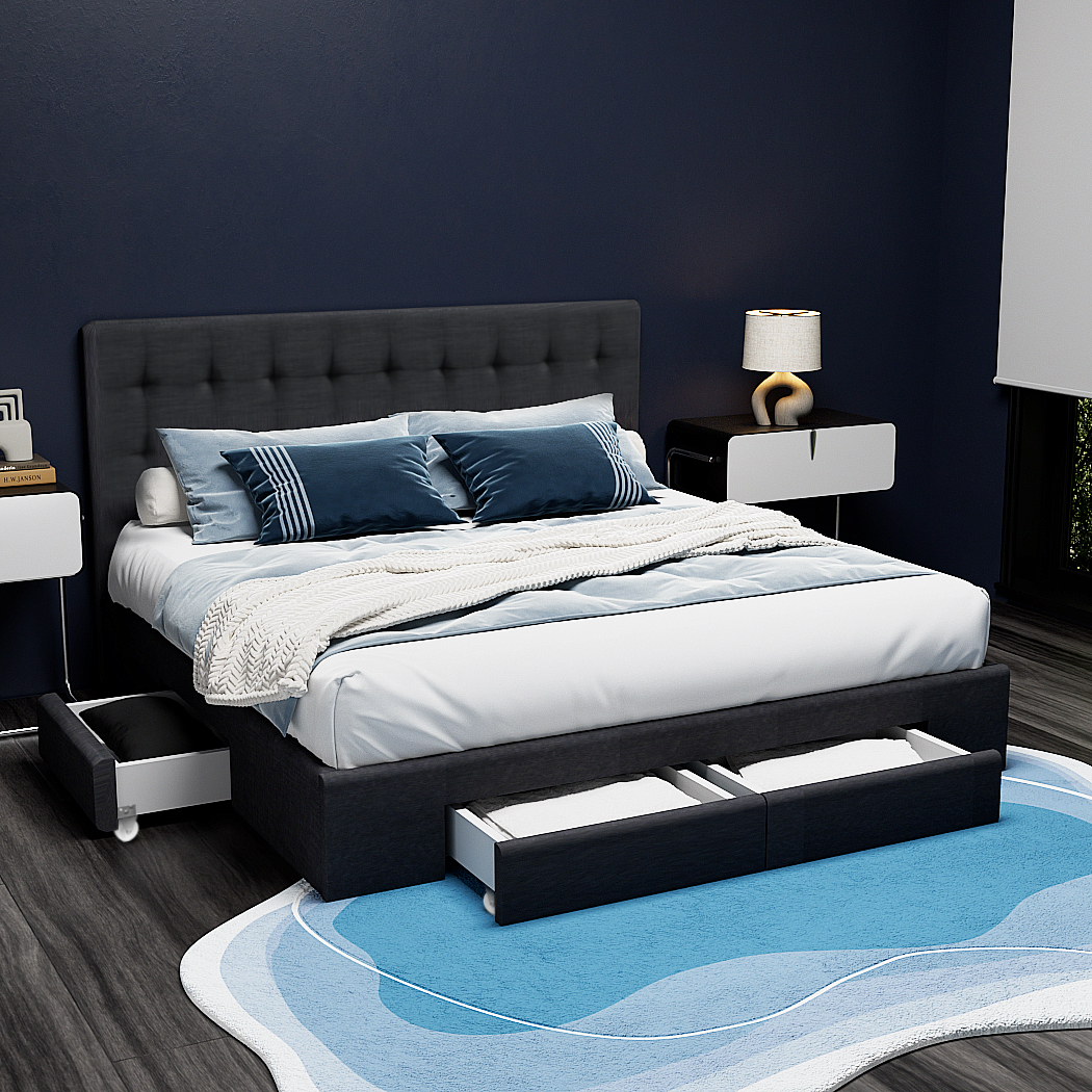 BFRAME-F-AVIO-Q-CHA-ABC-10602-07 Artiss Bed Frame Queen Size with 4 Drawers Charcoal AVIO - Image 2