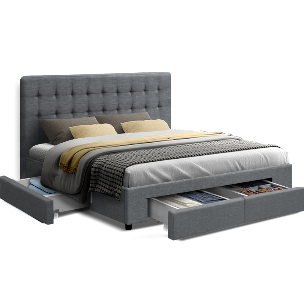 BFRAME-F-AVIO-Q-GY-ABC-16827-00 Artiss Bed Frame Queen Size with 4 Drawers Grey AVIO - Image 8