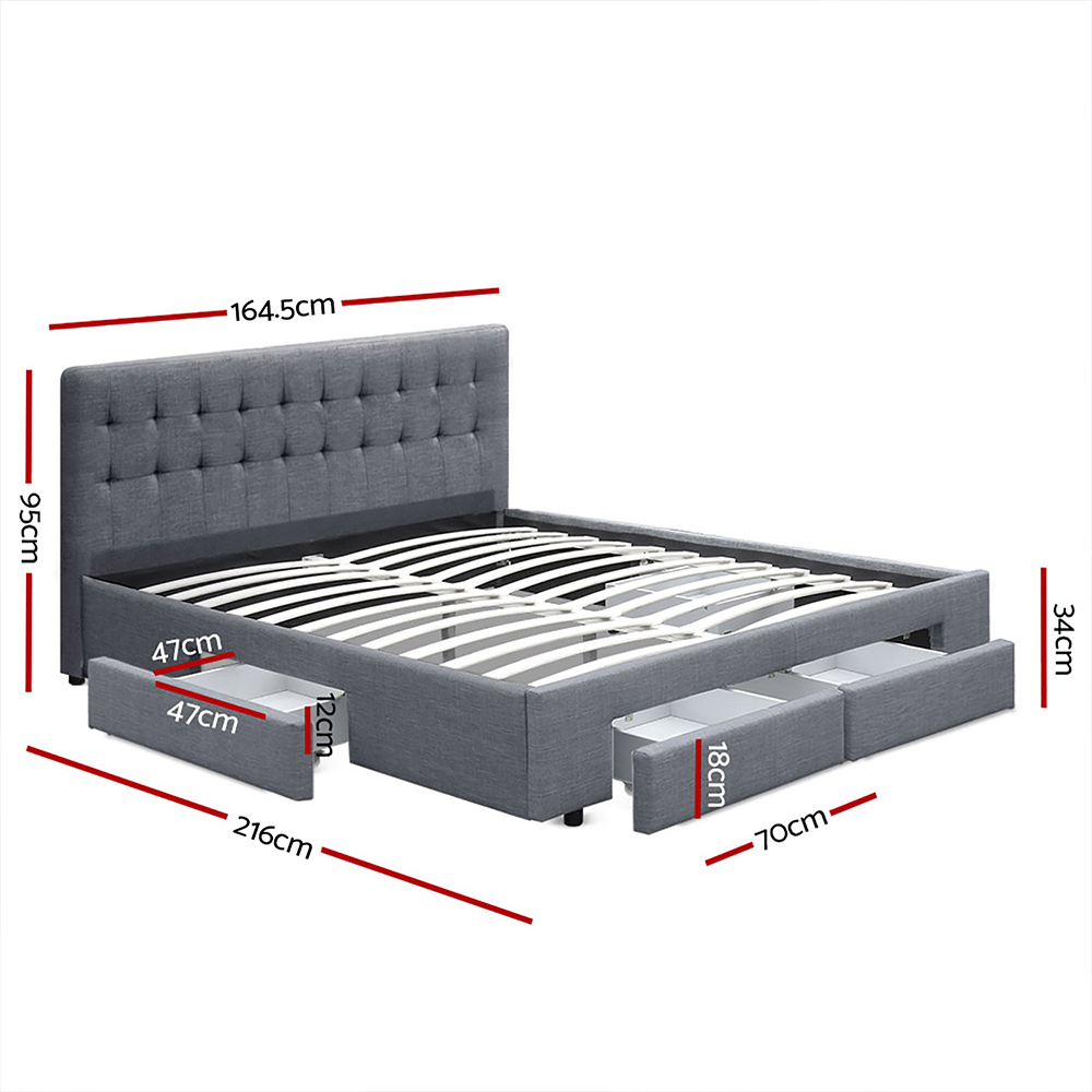 BFRAME-F-AVIO-Q-GY-ABC-16827-01 Artiss Bed Frame Queen Size with 4 Drawers Grey AVIO - Image 2