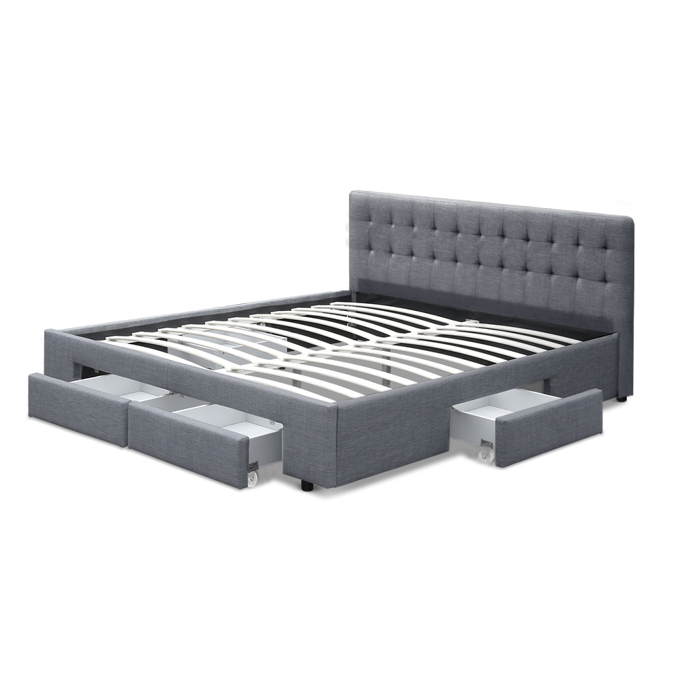 BFRAME-F-AVIO-Q-GY-ABC-16827-02 Artiss Bed Frame Queen Size with 4 Drawers Grey AVIO - Image 3