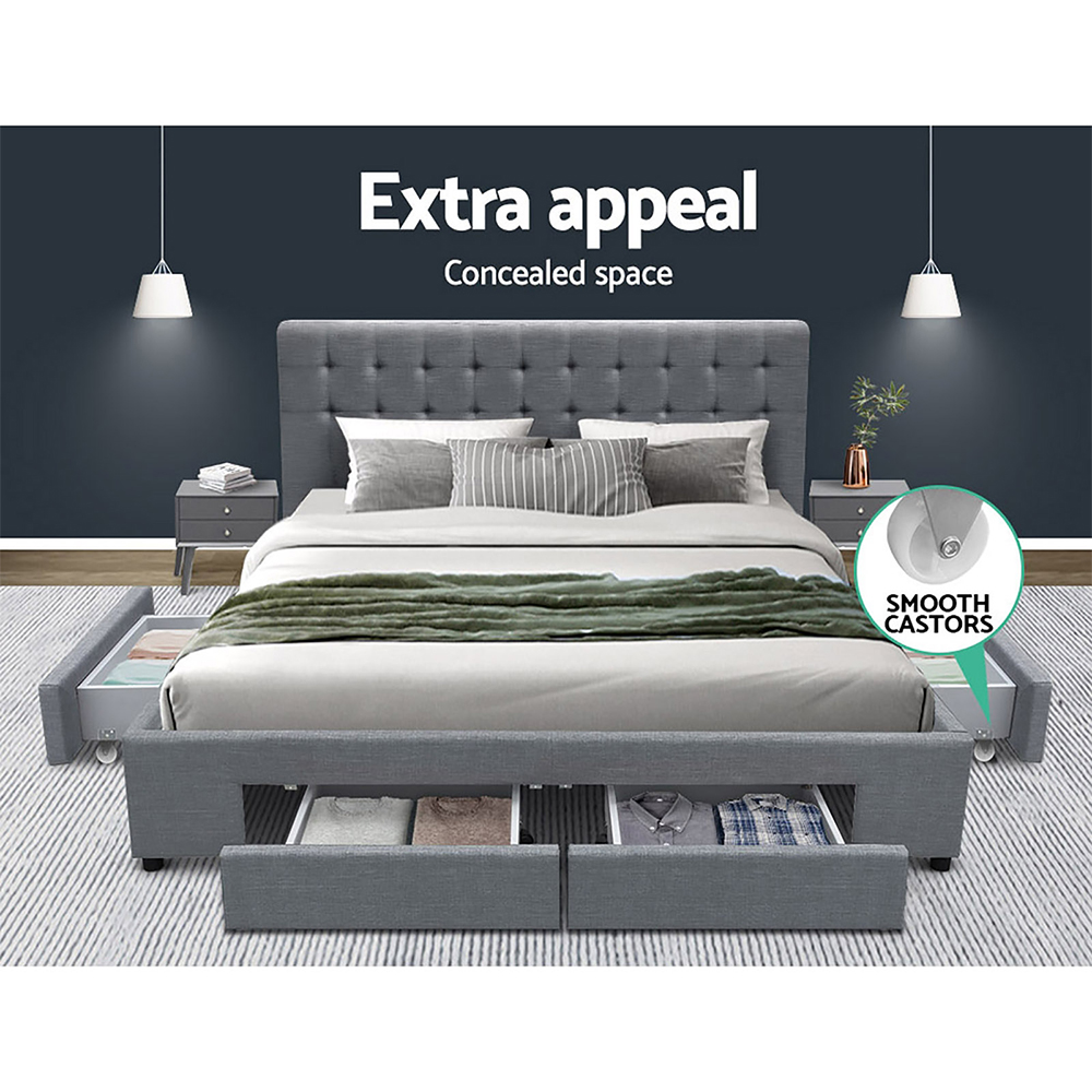 BFRAME-F-AVIO-Q-GY-ABC-16827-03 Artiss Bed Frame Queen Size with 4 Drawers Grey AVIO - Image 4