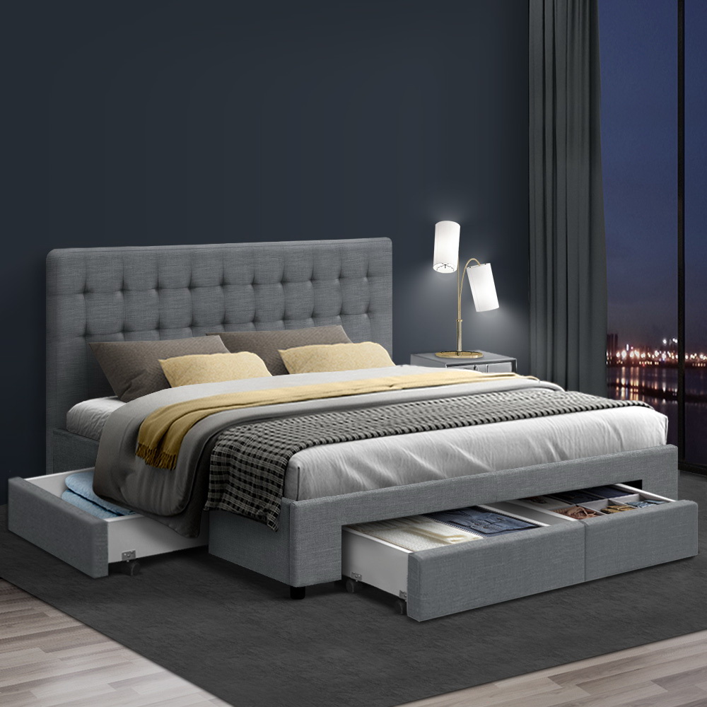 BFRAME-F-AVIO-Q-GY-ABC-16827-06 Artiss Bed Frame Queen Size with 4 Drawers Grey AVIO - Image 7