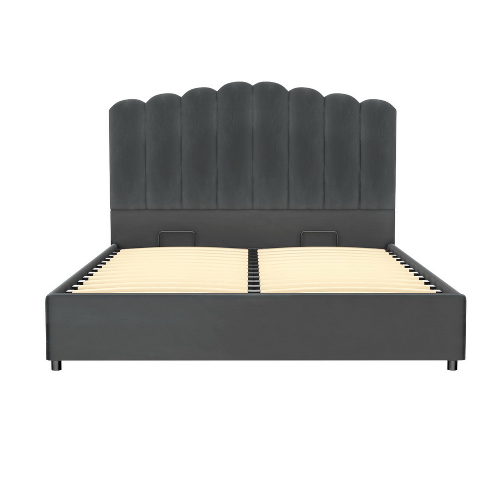 BFRAME-H-FION-Q-GY-ABC-223143-00 Artiss Bed Frame Queen Size Velvet Grey FION - Image 7