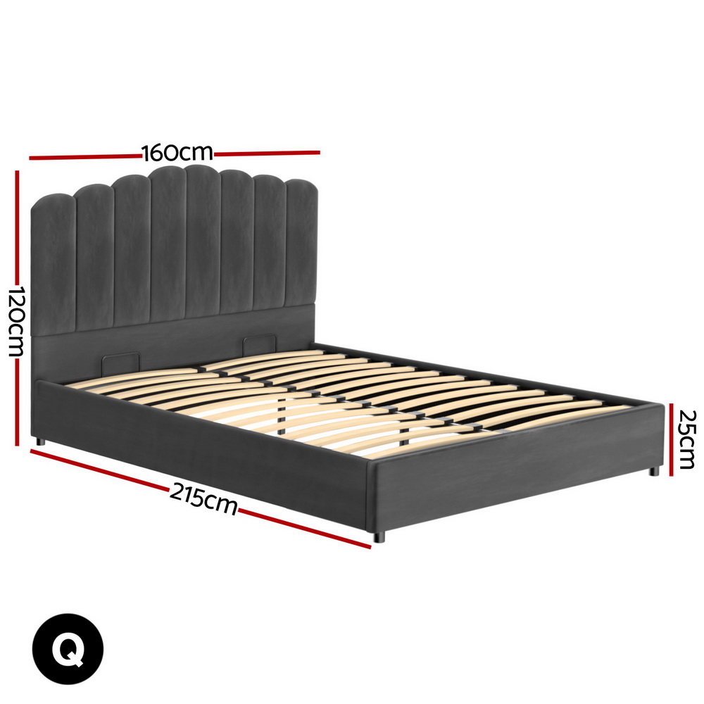 BFRAME-H-FION-Q-GY-ABC-223143-01 Artiss Bed Frame Queen Size Velvet Grey FION - Image 2