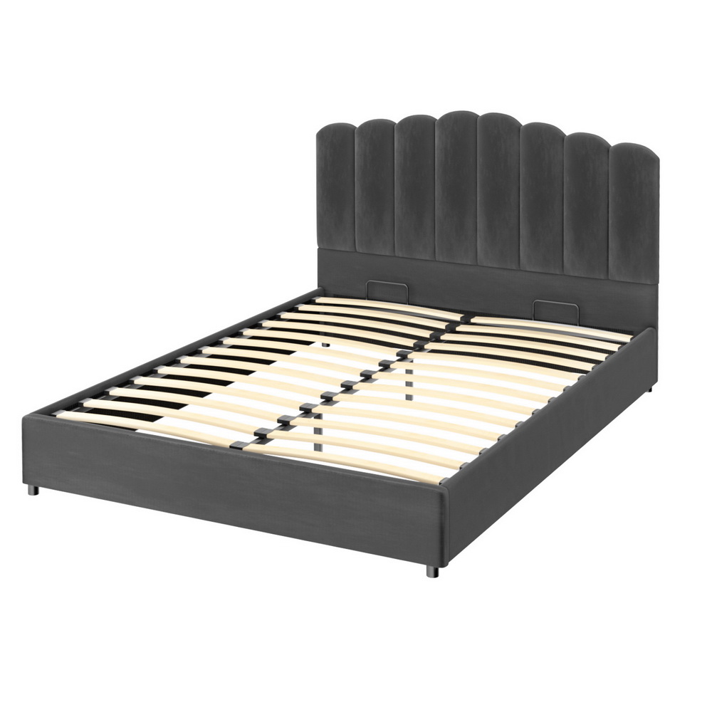 BFRAME-H-FION-Q-GY-ABC-223143-02 Artiss Bed Frame Queen Size Velvet Grey FION - Image 3