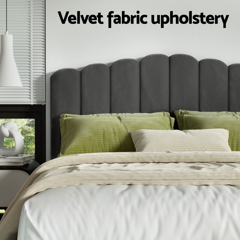 BFRAME-H-FION-Q-GY-ABC-223143-04 Artiss Bed Frame Queen Size Velvet Grey FION - Image 5