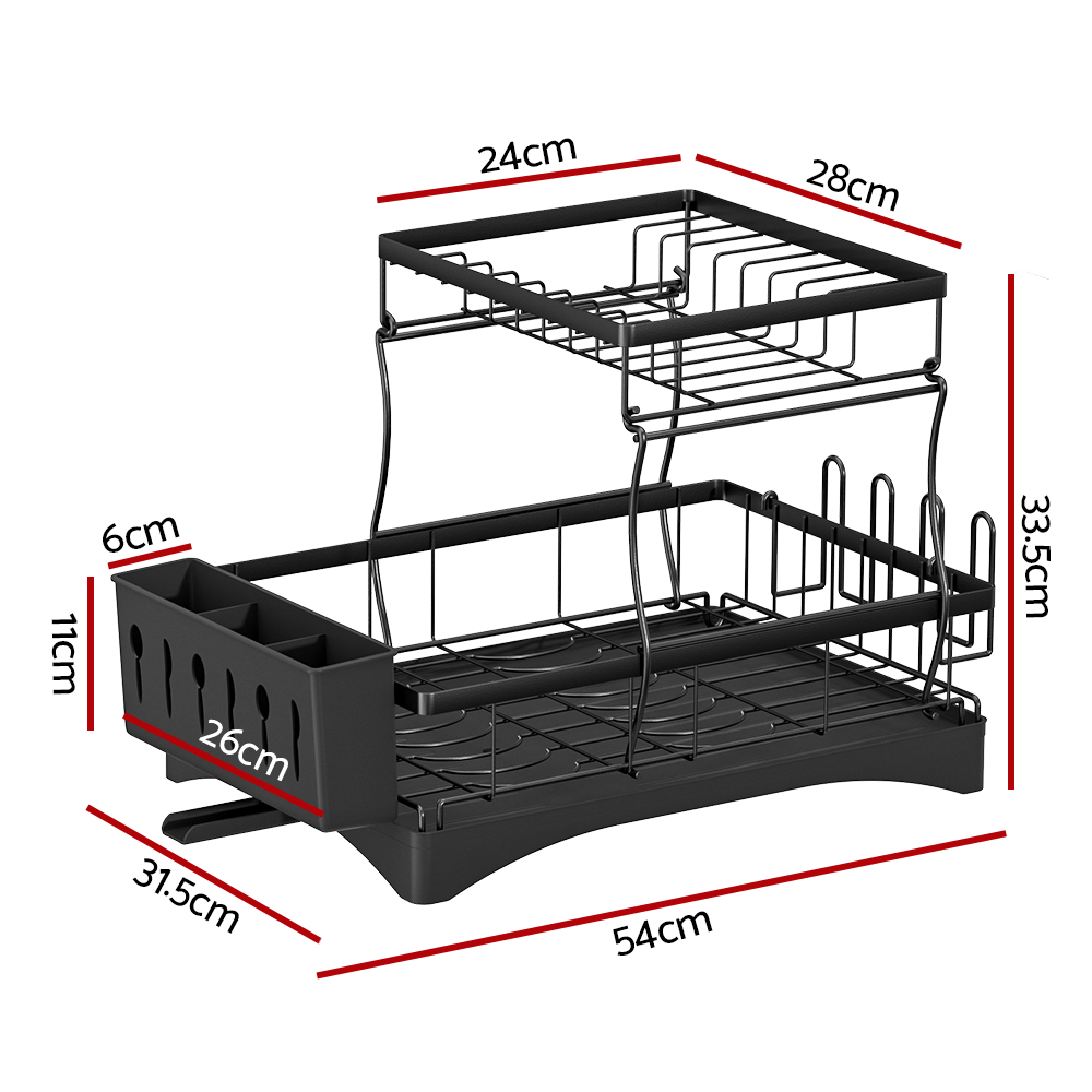 DR-D-03-BK-96820-01 Cefito Dish Rack Expandable Drying Drainer Cutlery Holder Tray Kitchen 2 Tiers - Image 2