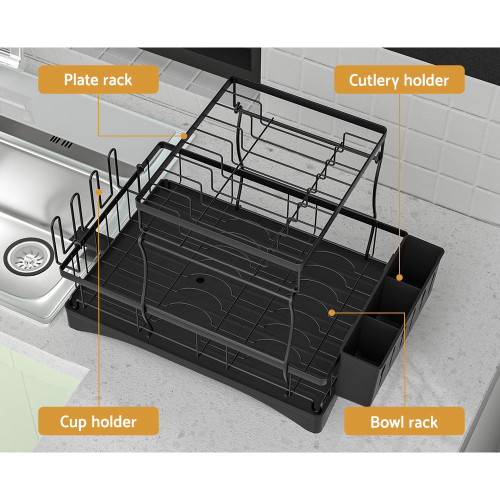 DR-D-03-BK-96820-03 Cefito Dish Rack Expandable Drying Drainer Cutlery Holder Tray Kitchen 2 Tiers - Image 4