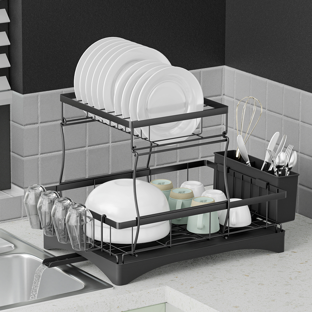 DR-D-03-BK-96820-06 Cefito Dish Rack Expandable Drying Drainer Cutlery Holder Tray Kitchen 2 Tiers - Image 7