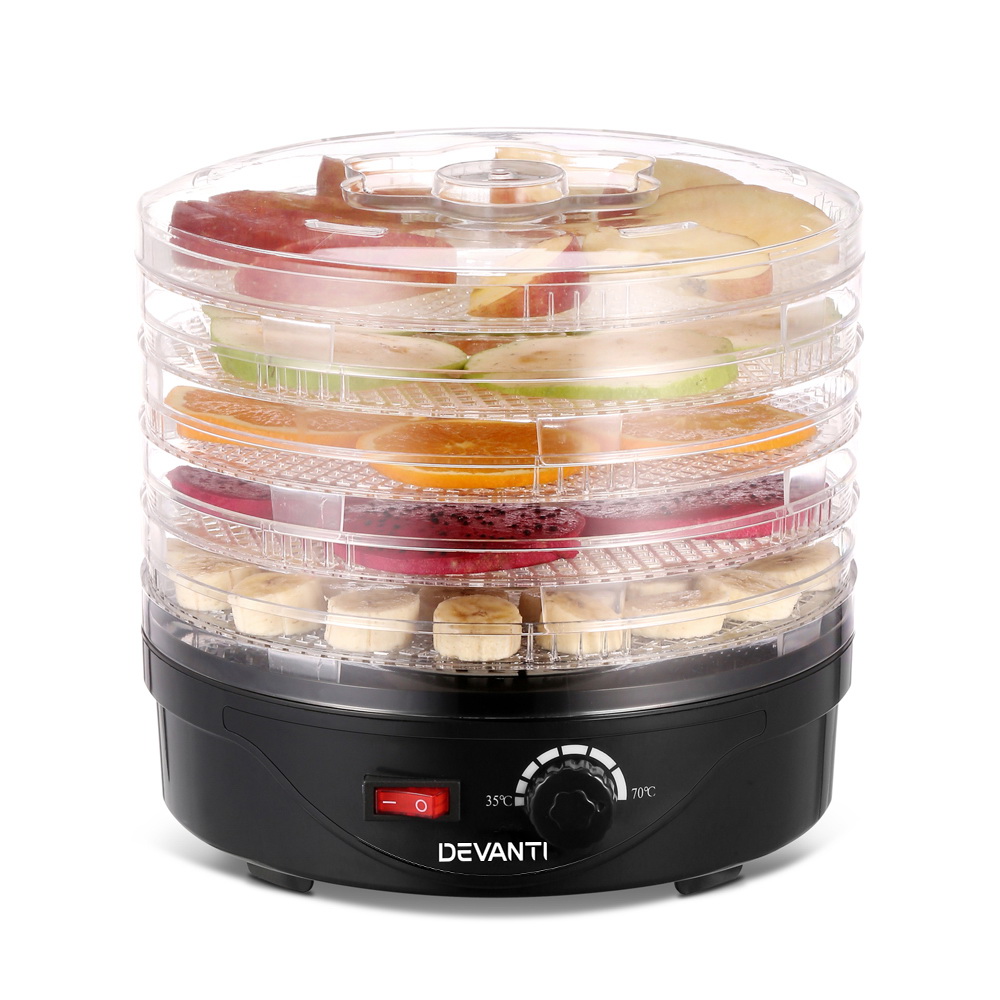 FD-B-1142-5T-BK-139376-02 Devanti 5 Trays Food Dehydrator Fruit Dehydrators Pet Beef Jerky Dryer Black - Image 3