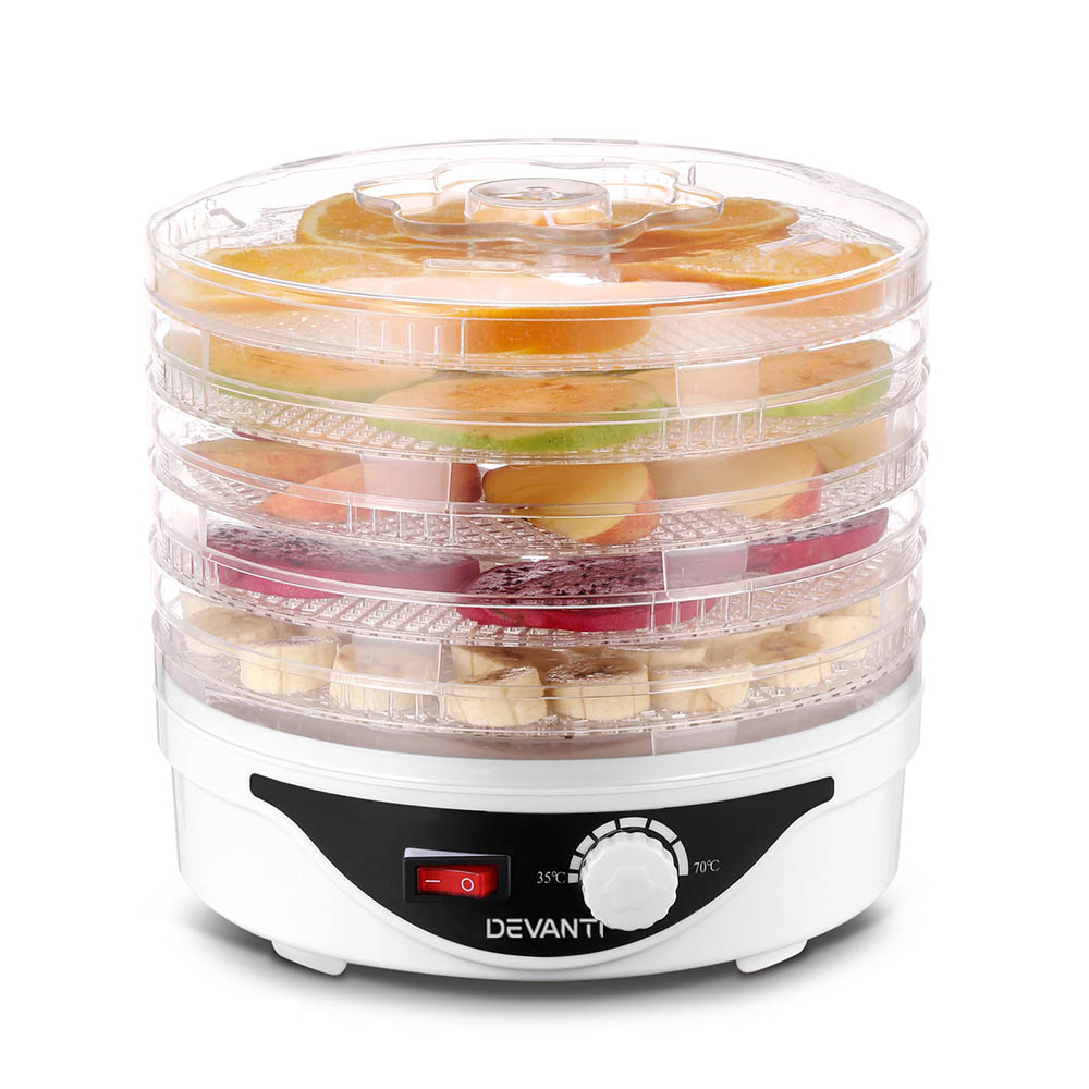 FD-B-1142-5T-WH-139377-02 Devanti 5 Trays Food Dehydrator Fruit Dehydrators Pet Beef Jerky Dryer White - Image 3