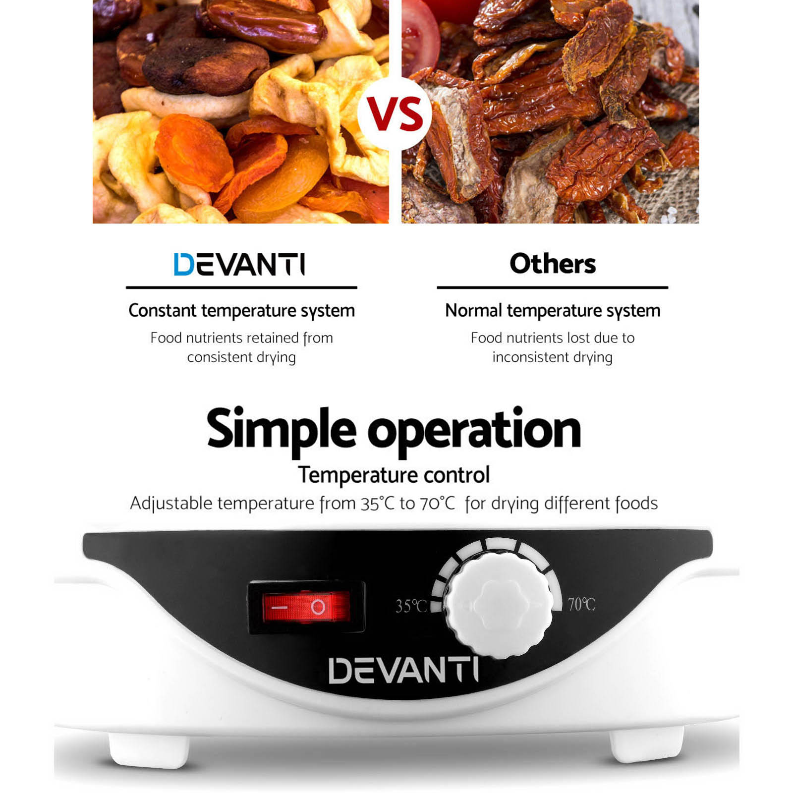 FD-B-1142-5T-WH-139377-04 Devanti 5 Trays Food Dehydrator Fruit Dehydrators Pet Beef Jerky Dryer White - Image 5