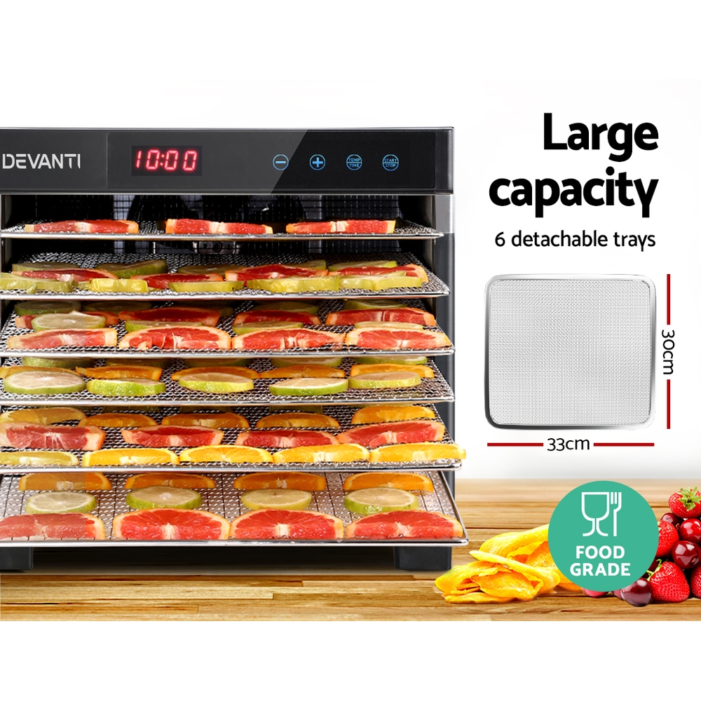 FD-E-306-SS-16633-03 Devanti 6 Trays Food Dehydrator Stainless Steel Tray - Image 4