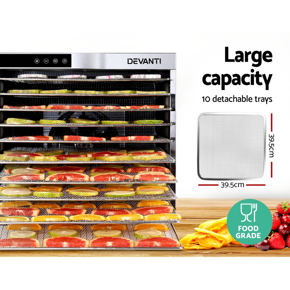 FD-E-310-SS-14860-03 Devanti 10 Trays Food Dehydrator Stainless Steel Tray - Image 4