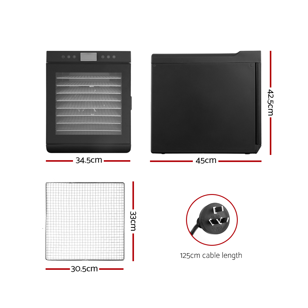 FD-E-383B-ST-BK-20946-01 Devanti 10 Trays Food Dehydrator Stainless Steel Tray - Image 2