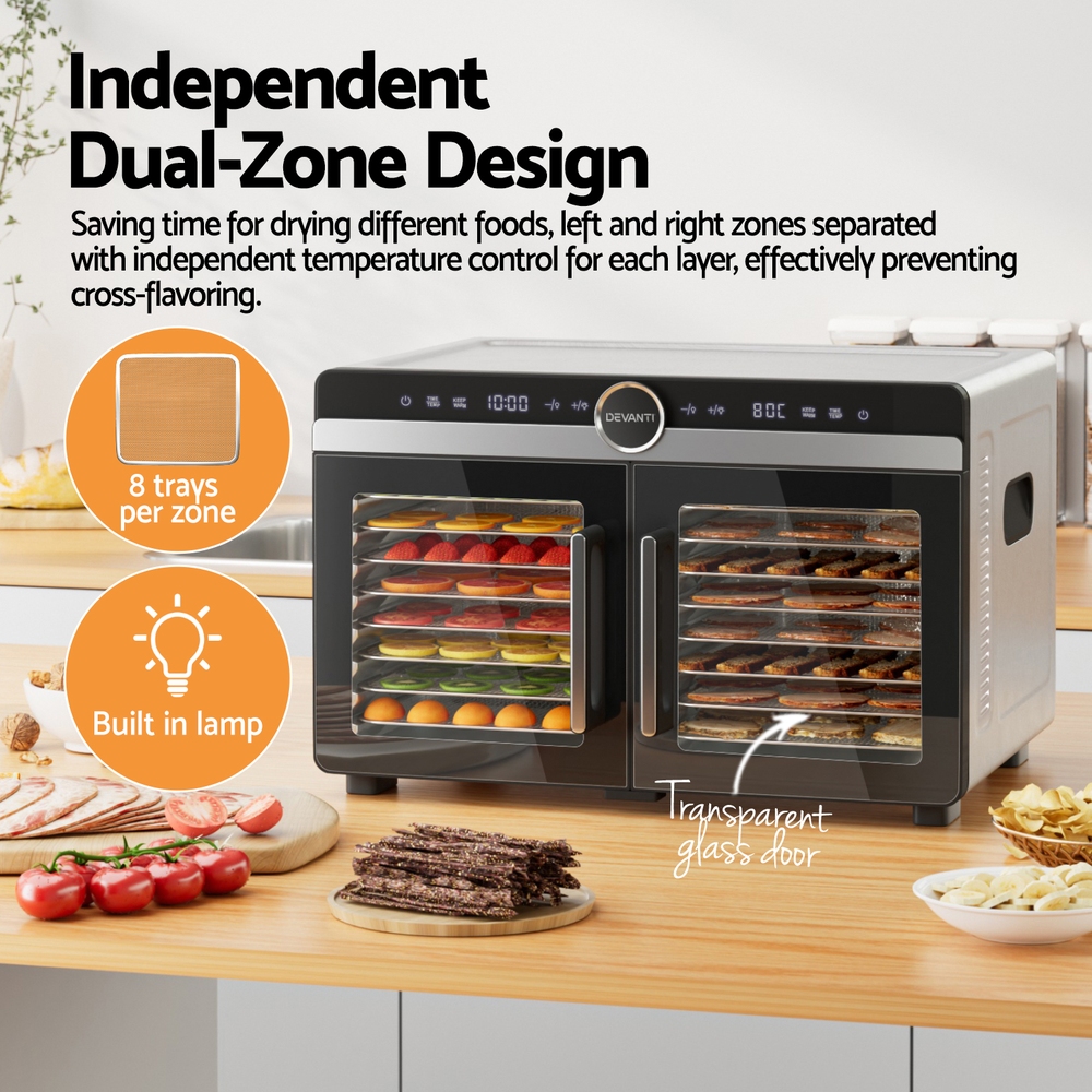 FD-E-601A-16T-SS-202505201614-03 Devanti 16 Trays Food Dehydrator Dual-Zone Stainless Steel - Image 4