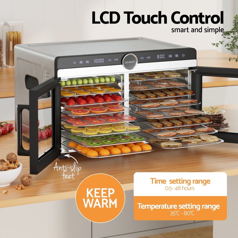 FD-E-601A-16T-SS-202505201614-04 Devanti 16 Trays Food Dehydrator Dual-Zone Stainless Steel - Image 5