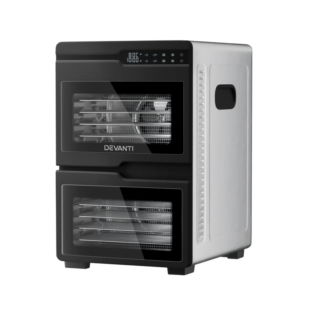 FD-E-661A-12T-SS-202505201614-00 Devanti 12 Trays Food Dehydrator Dual-Zone Stainless Steel Fruit Jerky Dryer - Image 2
