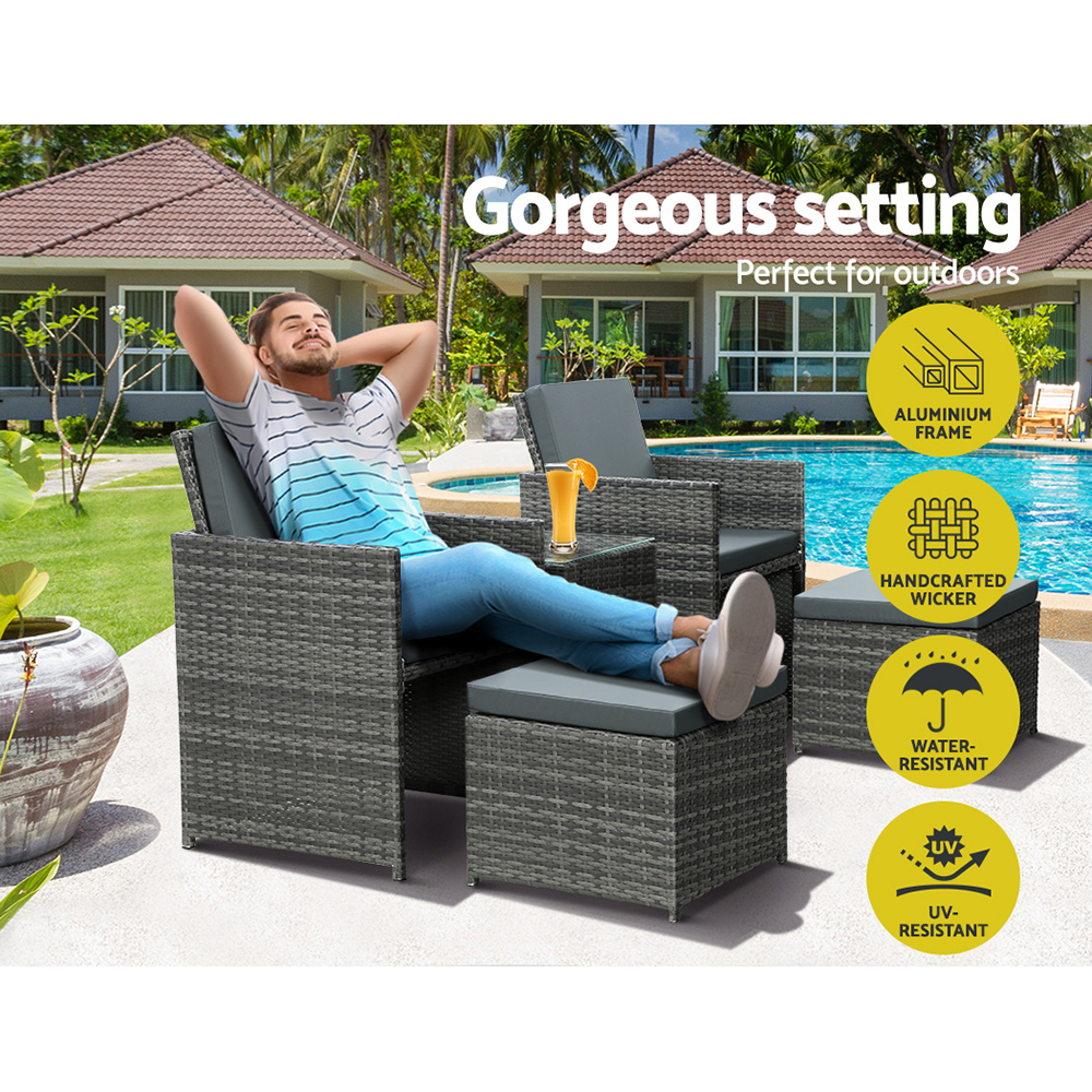 FF-CH-ST-5PCS-GE-202502281612-03 Gardeon 5PC Bistro Set Wicker Table and Chairs Ottoman Outdoor Furniture Grey - Image 4