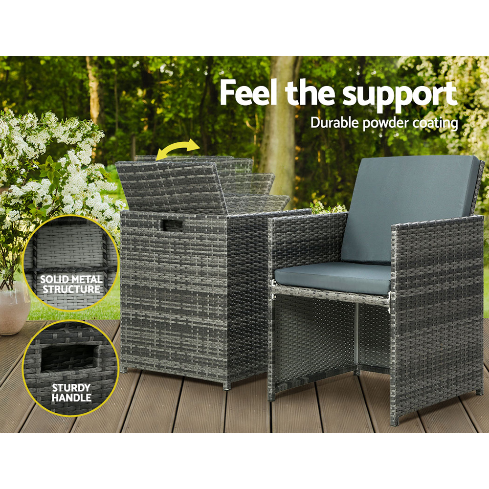 FF-CH-ST-5PCS-GE-202502281612-04 Gardeon 5PC Bistro Set Wicker Table and Chairs Ottoman Outdoor Furniture Grey - Image 5