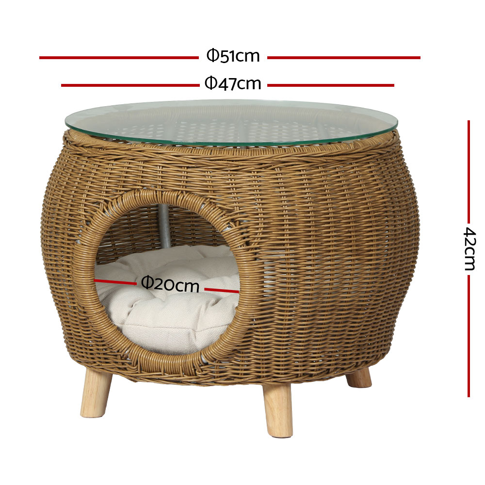 FF-COFFEE-TB-YE-01 Gardeon Coffee Side Table Wicker Aluminium Desk Pet Bed Storage Outdoor Furniture - Image 2