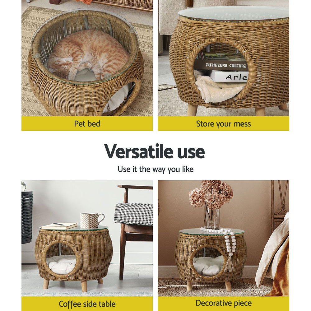 FF-COFFEE-TB-YE-04 Gardeon Coffee Side Table Wicker Aluminium Desk Pet Bed Storage Outdoor Furniture - Image 5