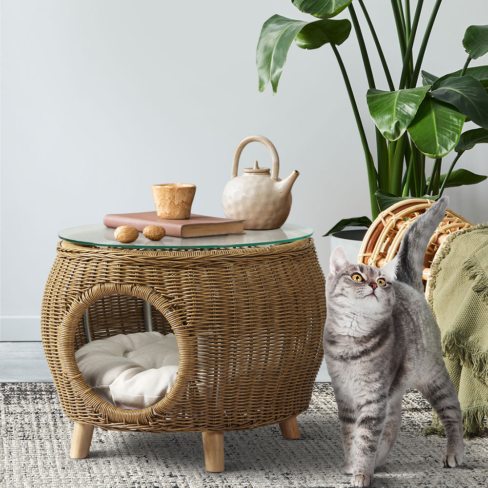 FF-COFFEE-TB-YE-07 Gardeon Coffee Side Table Wicker Aluminium Desk Pet Bed Storage Outdoor Furniture - Image 8