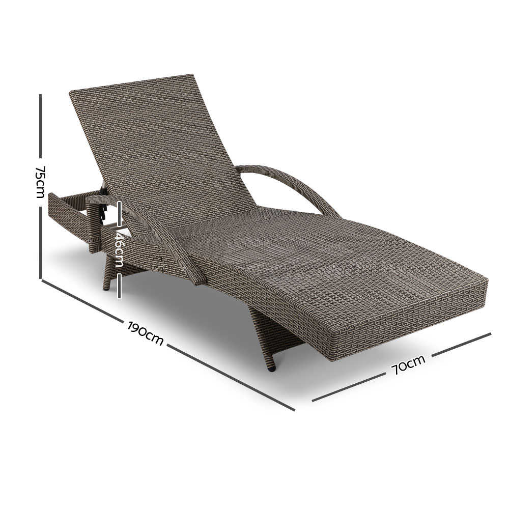 FF-LOUNGE-ARM-GE-202502281638-01 Gardeon Sun Lounge Wicker Lounger Outdoor Furniture Beach Chair Patio Adjustable Cushion Grey&Beige - Image 2