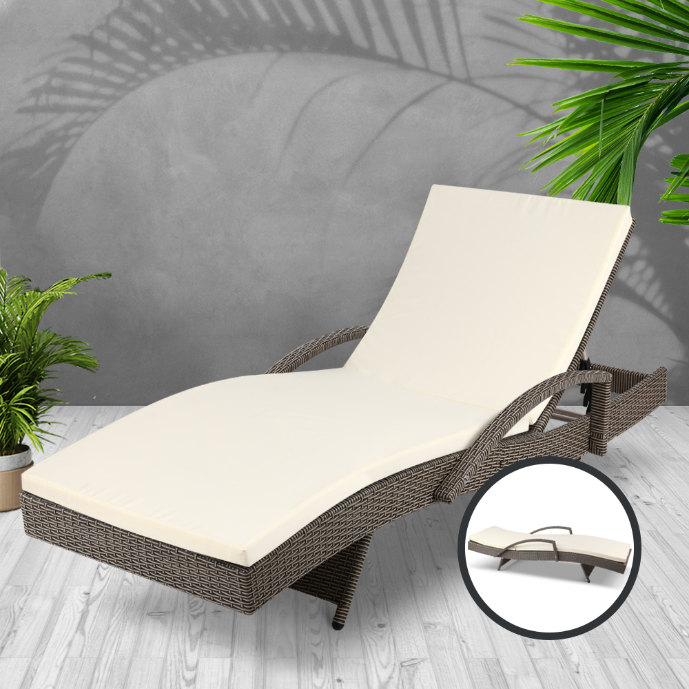 FF-LOUNGE-ARM-GE-202502281638-06 Gardeon Sun Lounge Wicker Lounger Outdoor Furniture Beach Chair Patio Adjustable Cushion Grey&Beige - Image 7