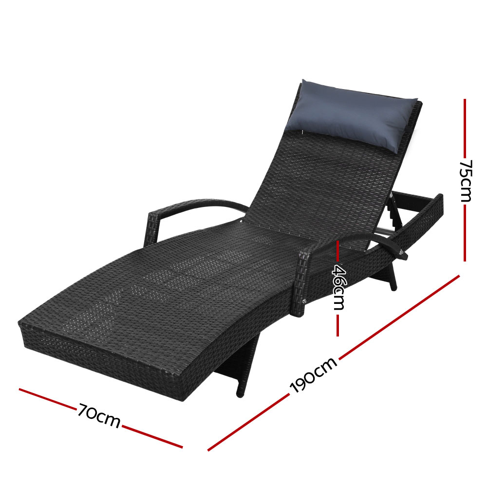 FF-LOUNGE-ARM-P-BKX2-202502281640-01 Gardeon 2x Sun Lounge Wicker Lounger Outdoor Furniture Beach Chair Armrest Adjustable Black - Image 2
