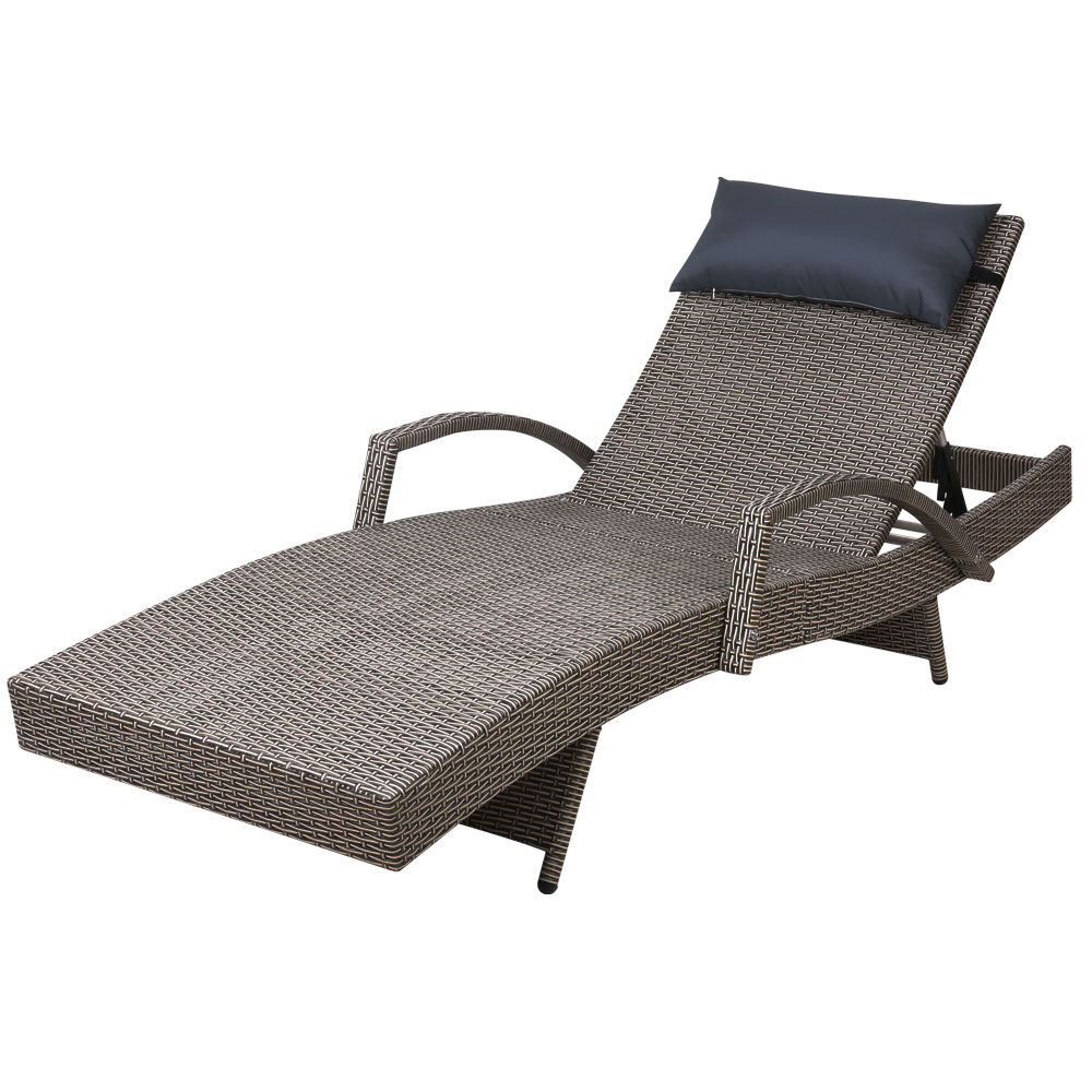FF-LOUNGE-ARM-P-GE-16178-00 Gardeon Sun Lounge Wicker Lounger Outdoor Furniture Beach Armchair Adjustable Grey&Beige - Image 8