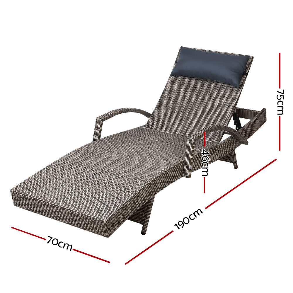 FF-LOUNGE-ARM-P-GE-16178-01 Gardeon Sun Lounge Wicker Lounger Outdoor Furniture Beach Armchair Adjustable Grey&Beige - Image 2