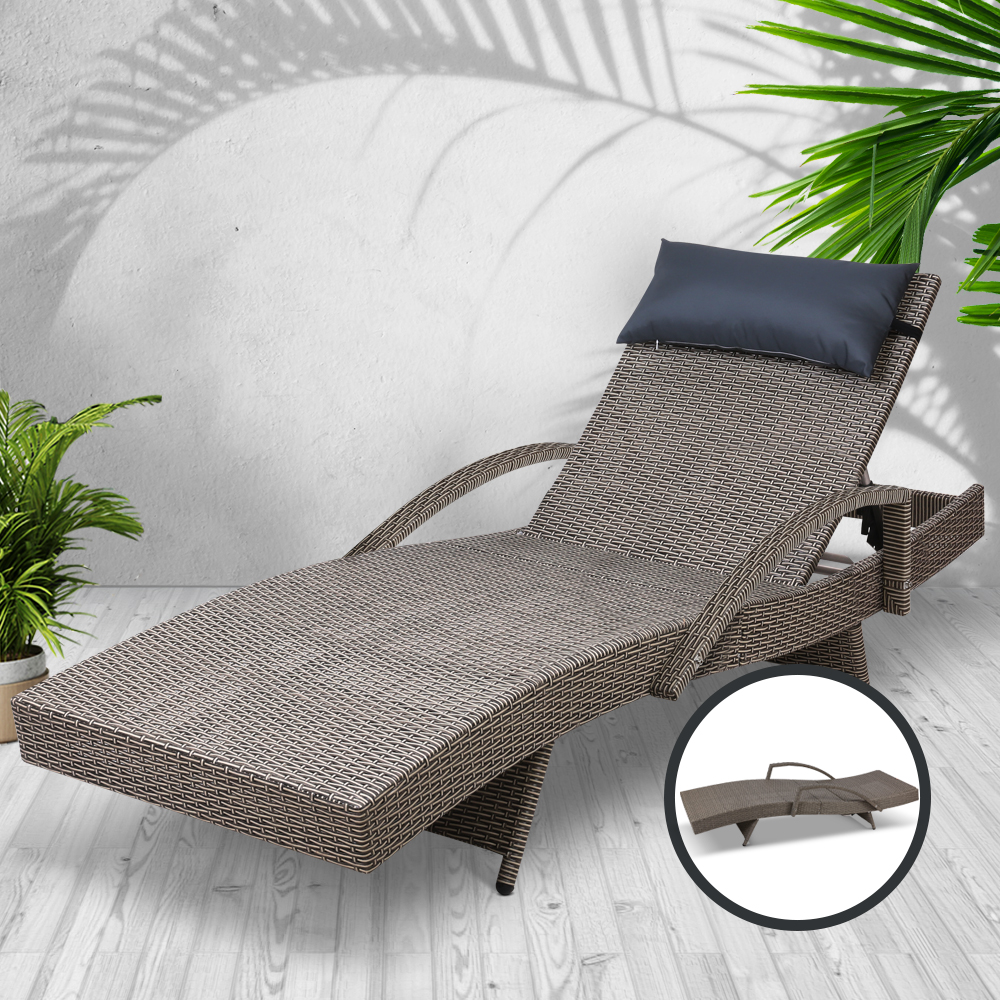 FF-LOUNGE-ARM-P-GE-16178-06 Gardeon Sun Lounge Wicker Lounger Outdoor Furniture Beach Armchair Adjustable Grey&Beige - Image 7