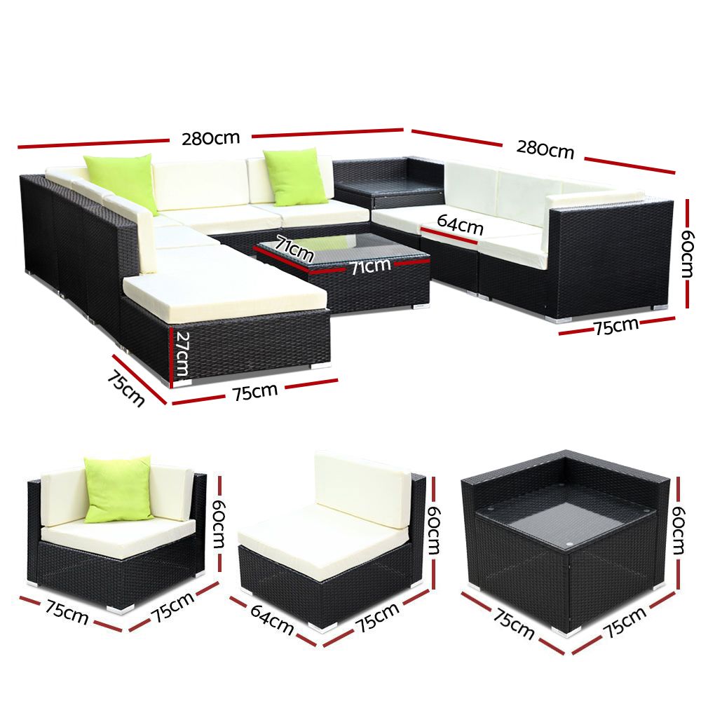 FF-SOFA-BK-11PC-ABCCD-01 Gardeon 11PC Sofa Set with Storage Cover Outdoor Furniture Wicker - Image 2