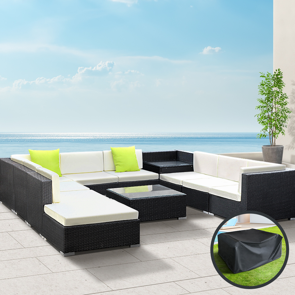 FF-SOFA-BK-11PC-ABCCD-07 Gardeon 11PC Sofa Set with Storage Cover Outdoor Furniture Wicker - Image 8