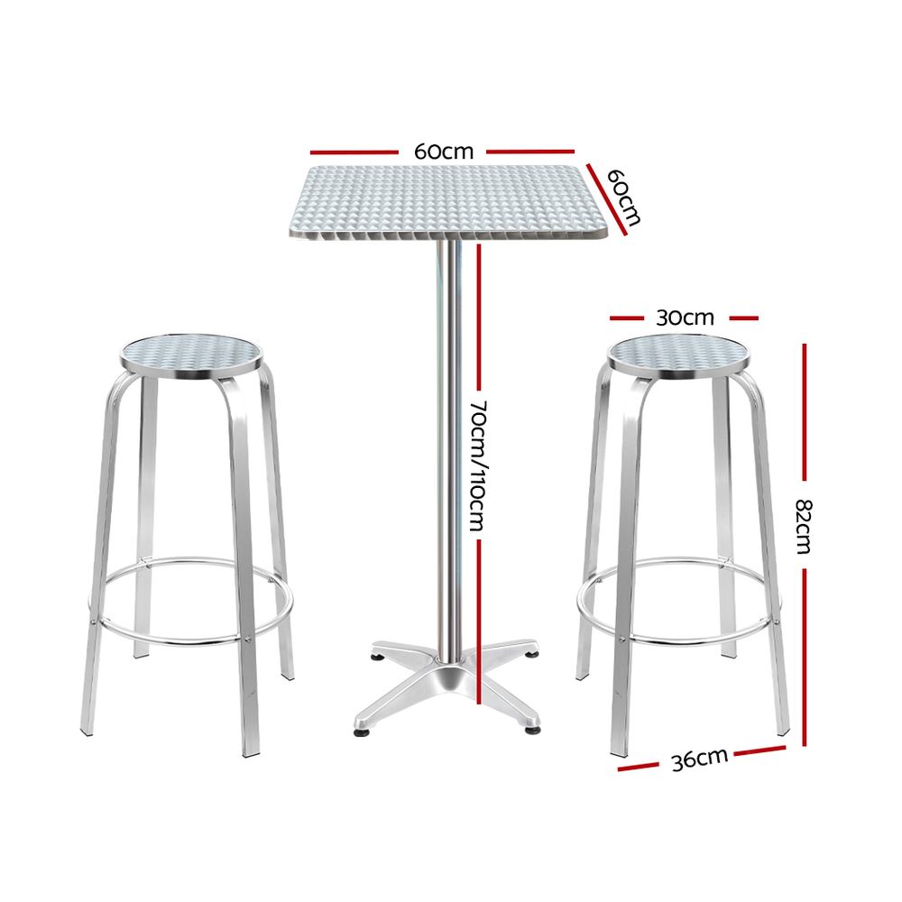 FF-TABLESET-SQ-01 Gardeon 3-Piece Outdoor Bar Set Bistro Table Stools Adjustable Square Cafe - Image 2