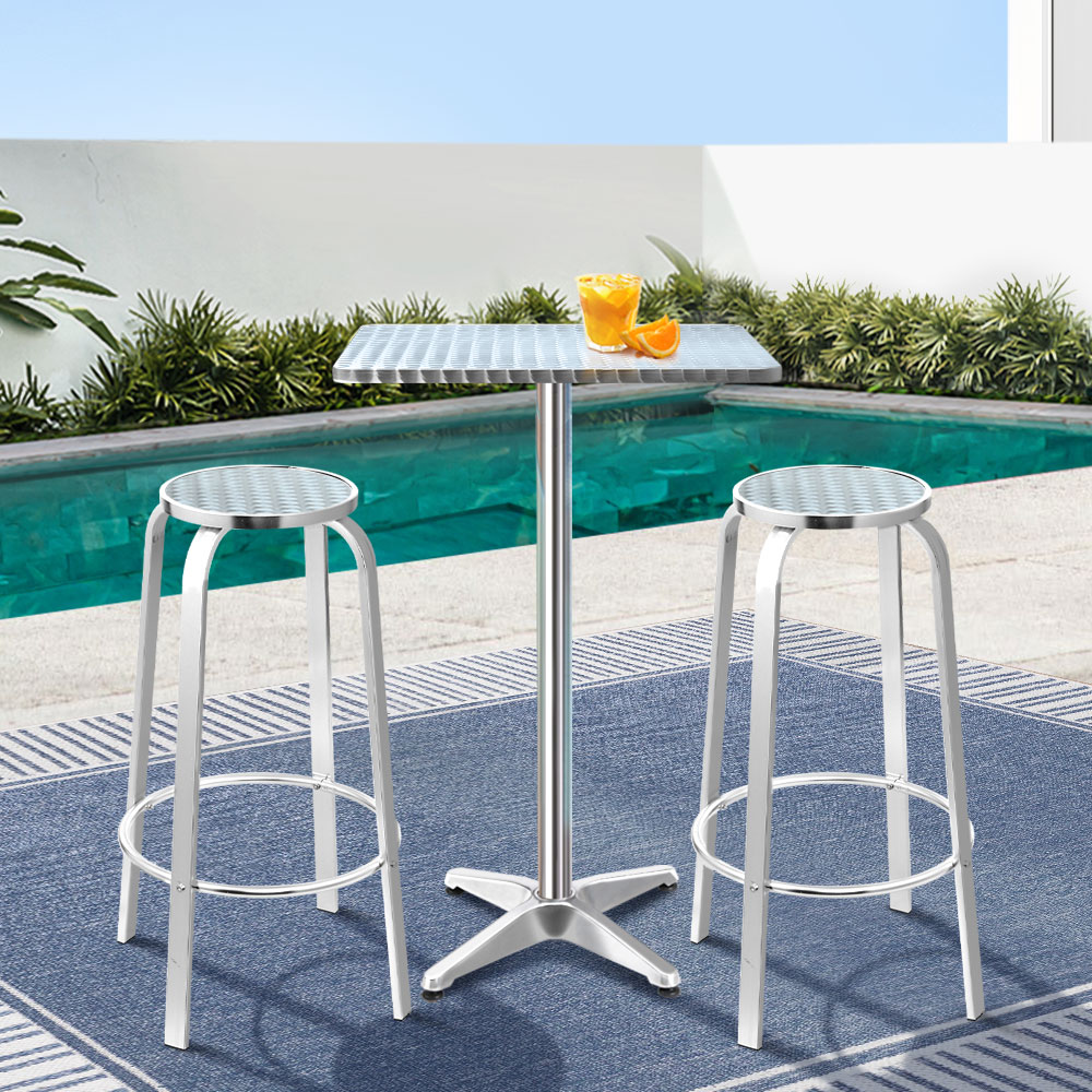 FF-TABLESET-SQ-99 Gardeon 3-Piece Outdoor Bar Set Bistro Table Stools Adjustable Square Cafe - Image 8