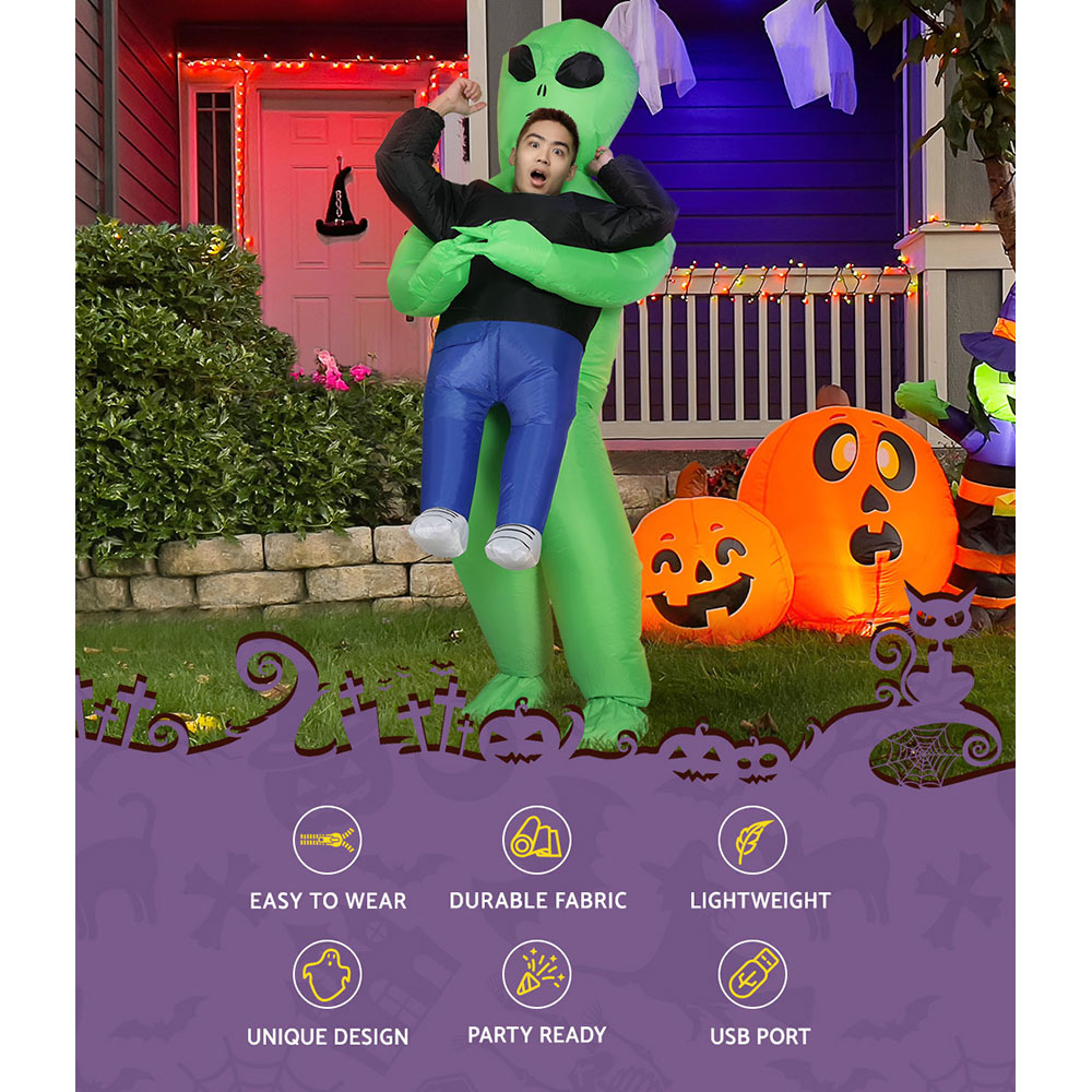 HALO-INF-SCA-8FT-87387-04 Inflatable Green Alien Costume Adult Suit Blow Up Party Fancy Dress Halloween Cosplay - Image 5