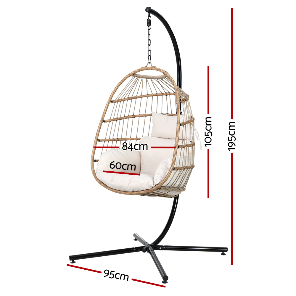 HM-EGG-ROPE-XD-YE-202502281546-01 Gardeon Outdoor Egg Swing Chair Wicker Rope Furniture Pod Stand Foldable Yellow - Image 2