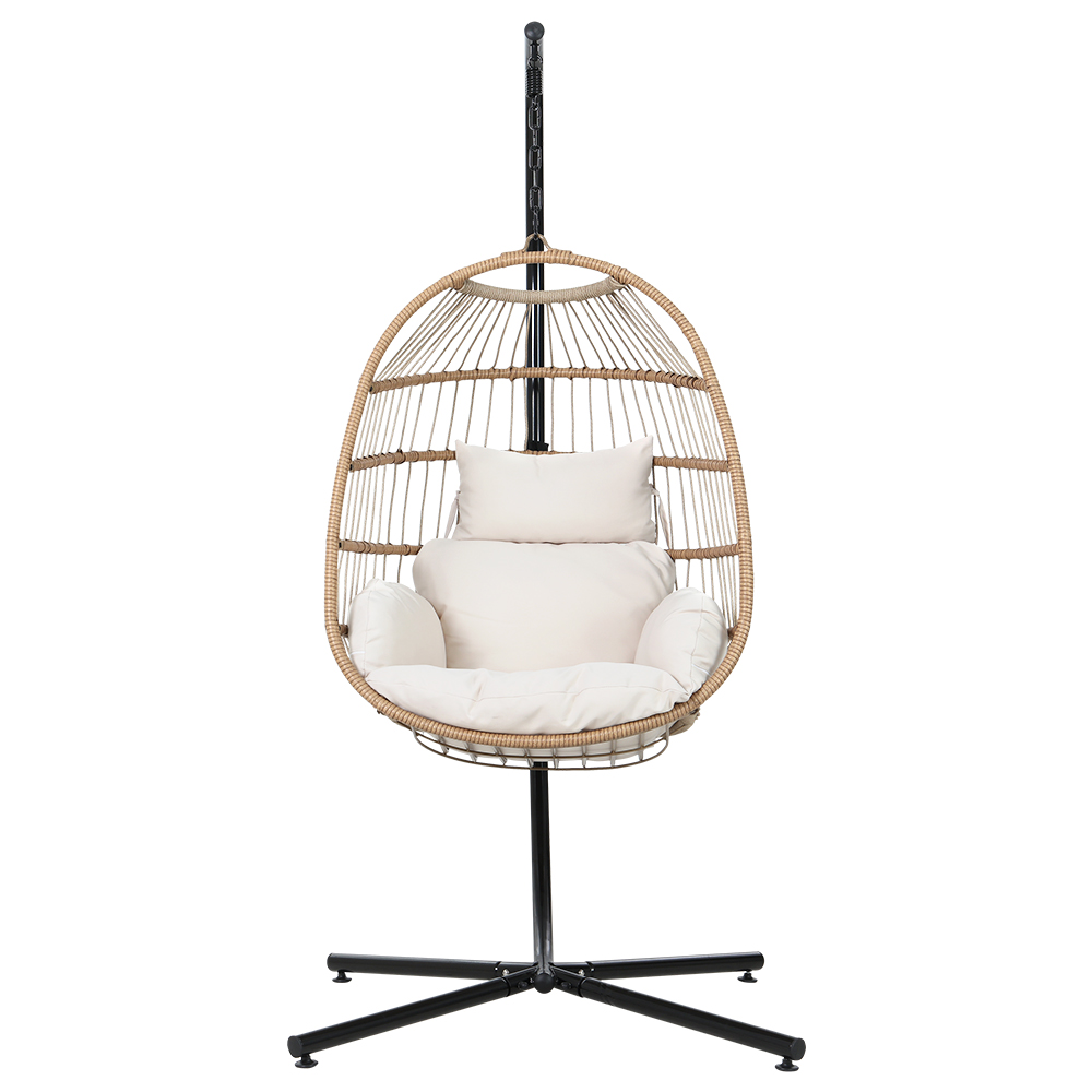 HM-EGG-ROPE-XD-YE-202502281546-02 Gardeon Outdoor Egg Swing Chair Wicker Rope Furniture Pod Stand Foldable Yellow - Image 3