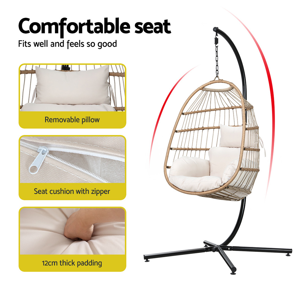 HM-EGG-ROPE-XD-YE-202502281546-03 Gardeon Outdoor Egg Swing Chair Wicker Rope Furniture Pod Stand Foldable Yellow - Image 4