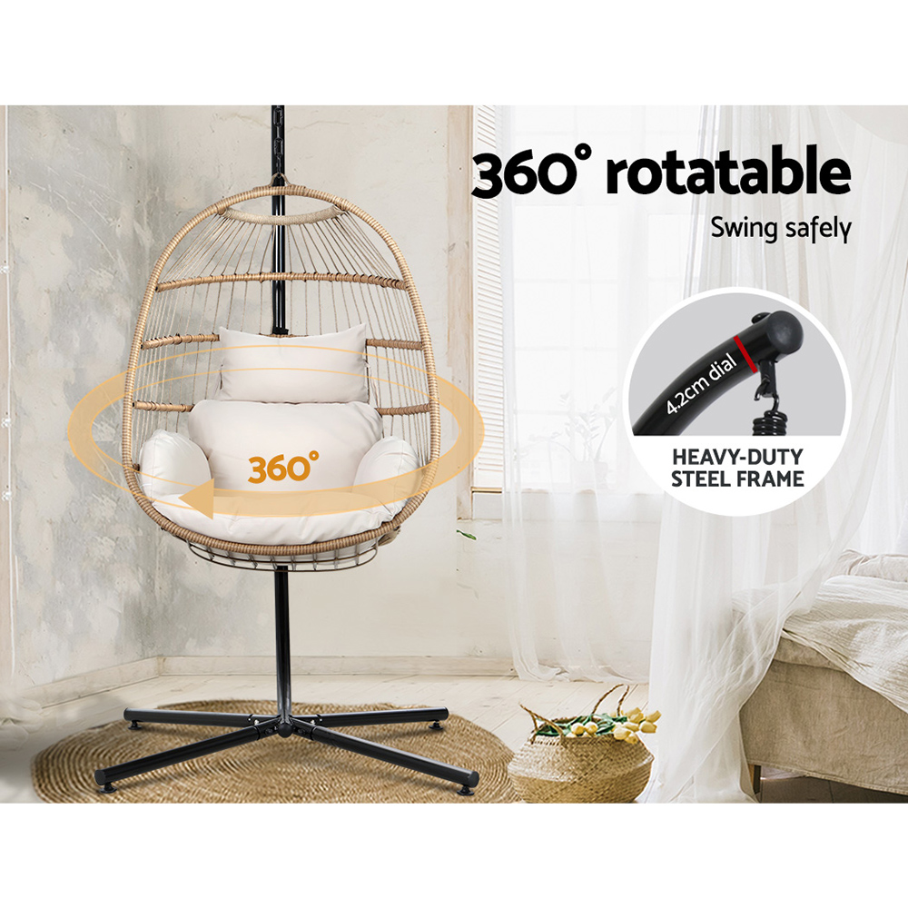 HM-EGG-ROPE-XD-YE-202502281546-04 Gardeon Outdoor Egg Swing Chair Wicker Rope Furniture Pod Stand Foldable Yellow - Image 5